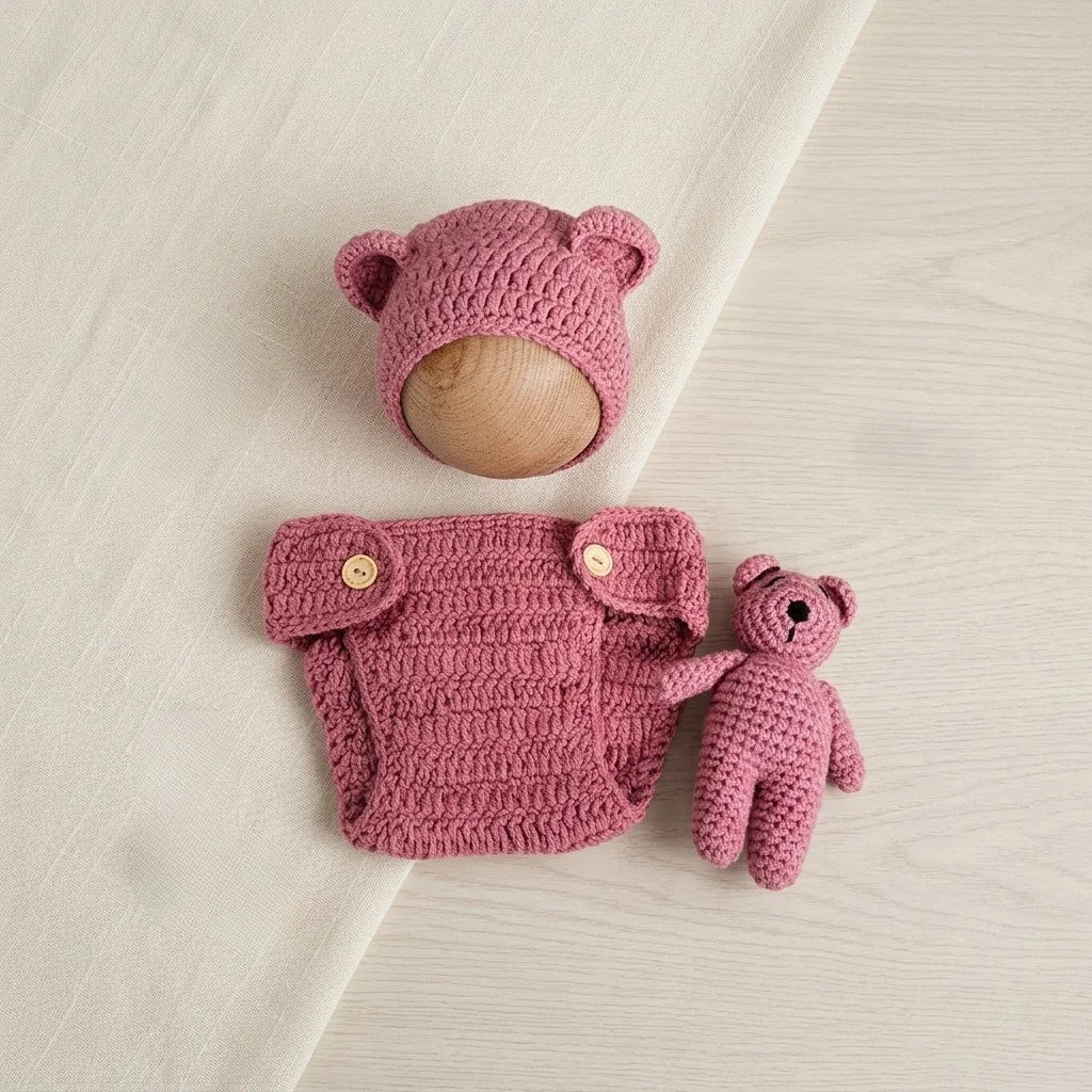 Yarnlings Bear Set — Hat, Shorts &amp; Toy Bear