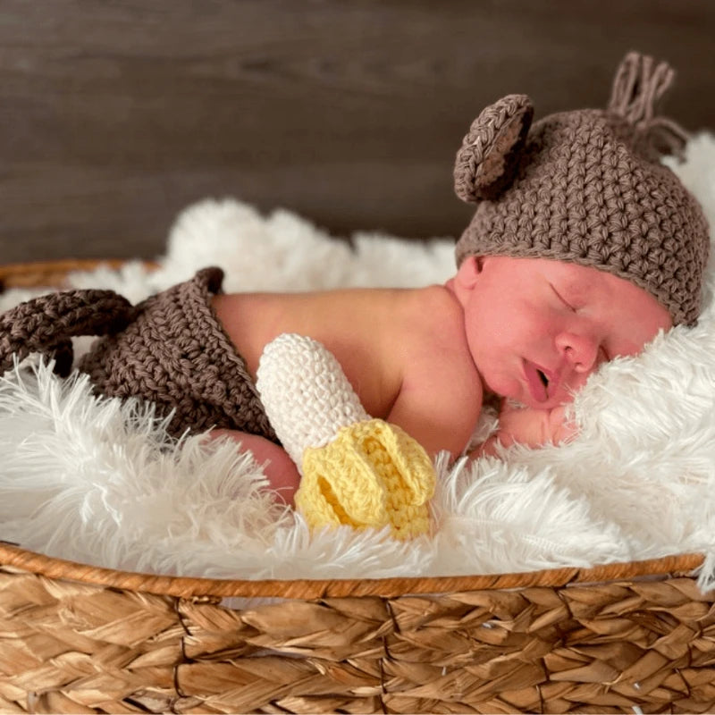 Yarnlings Monkey Set — Hat, Diaper Cover &amp; Toy Banana