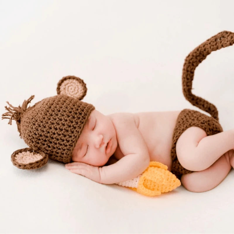 Yarnlings Monkey Set — Hat, Diaper Cover &amp; Toy Banana