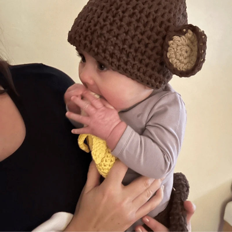 Yarnlings Monkey Set — Hat, Diaper Cover &amp; Toy Banana