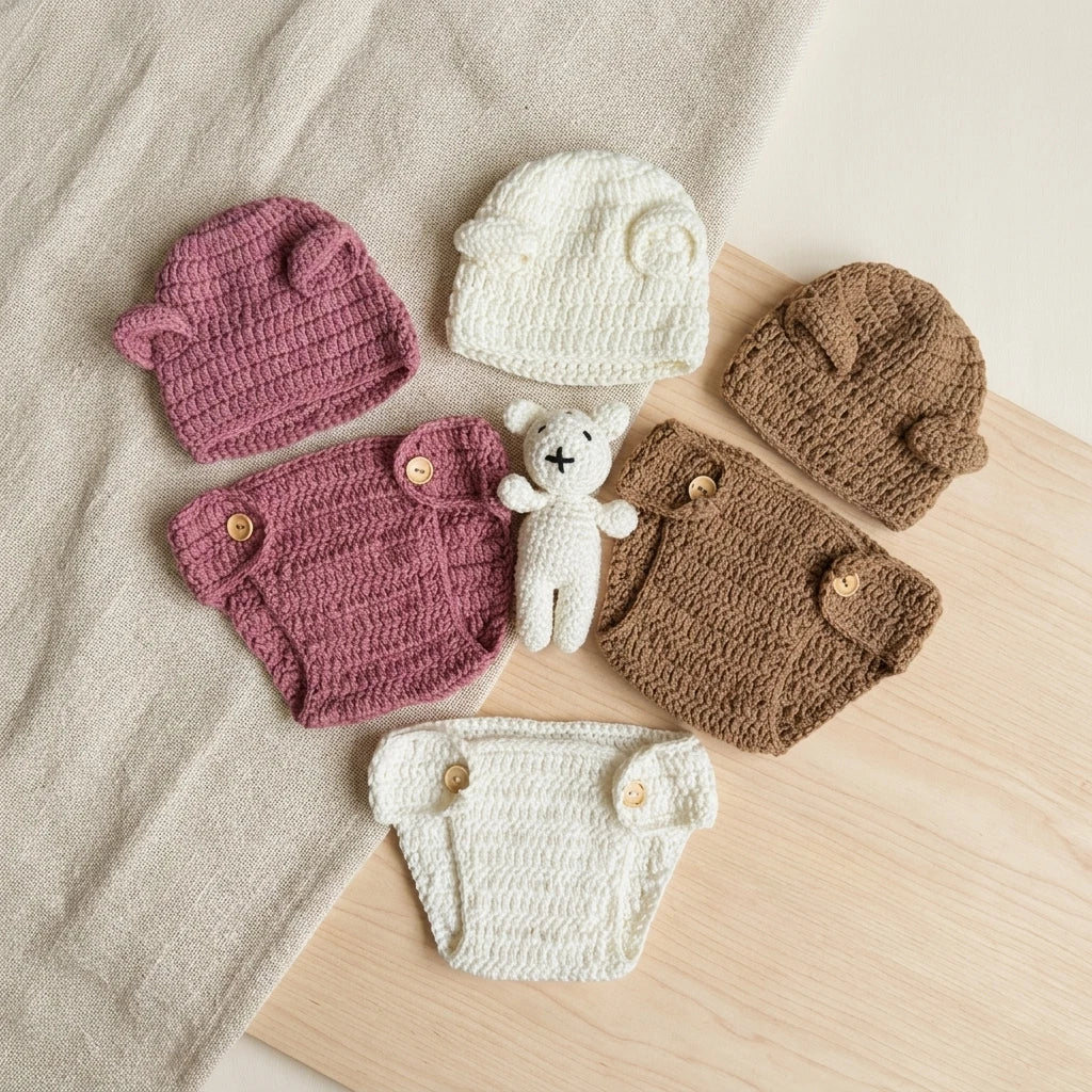 Yarnlings Bear Set — Hat, Shorts &amp; Toy Bear